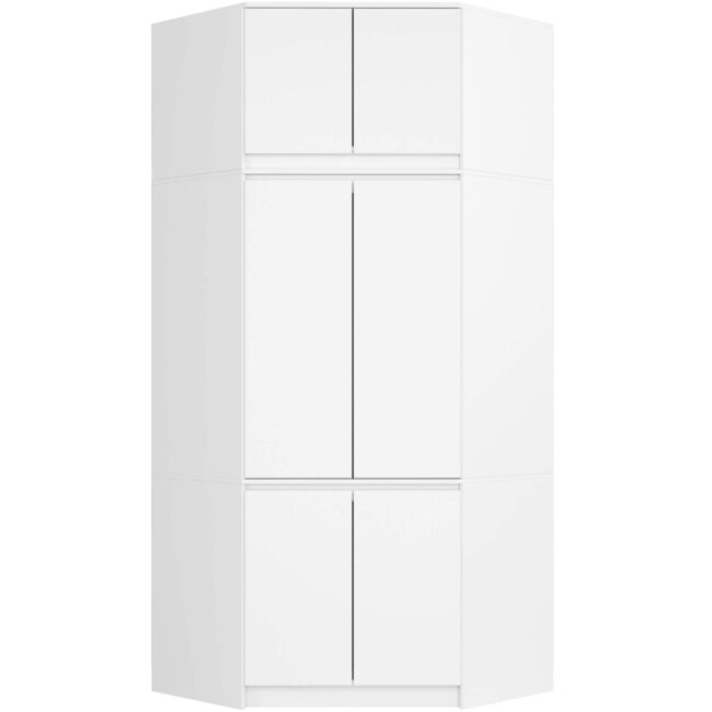 Szafa narożna S100 z nadstawką – 100 cm, 6 drzwi, 9 półek