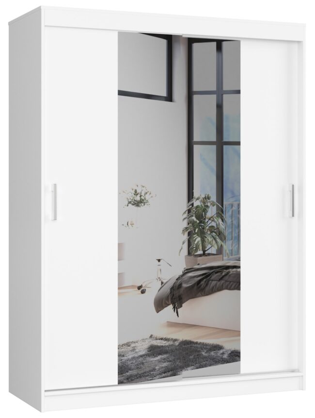 Szafa przesuwna CLP 150 cm z lustrem – 2 drzwi, 6 półek