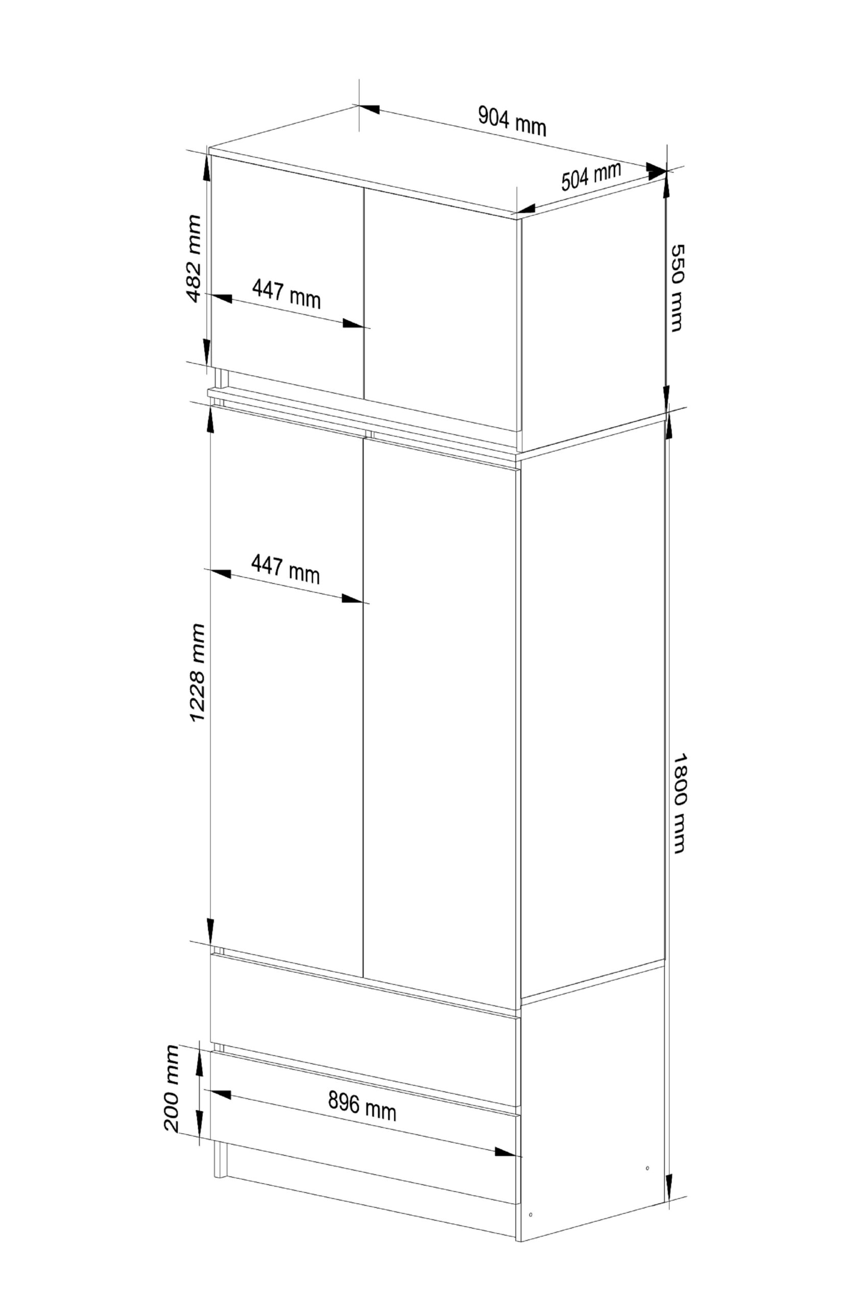 Szafa S90 z nadstawką – 90 cm, 234 cm wysokości – wymiary